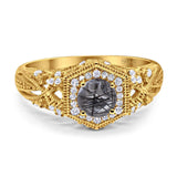 Art Deco Round Natural Stone Filigree Ring