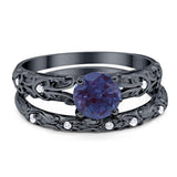 Two Piece Round Natural Stone Bridal Ring