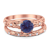 Two Piece Round Natural Stone Bridal Ring