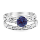 Two Piece Round Natural Stone Bridal Ring