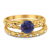 Two Piece Round Natural Stone Bridal Ring