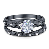 Two Piece Round Natural Stone Bridal Ring