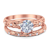Two Piece Round Natural Stone Bridal Ring