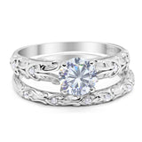Two Piece Round Moissanite Filigree Ring 925 Sterling Silver