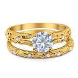 Two Piece Round Natural Stone Bridal Ring
