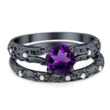 Two Piece Round Natural Stone Bridal Ring