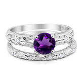 Two Piece Round Natural Stone Bridal Ring