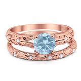 Two Piece Round Natural Stone Bridal Ring