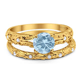 Two Piece Round Natural Stone Bridal Ring