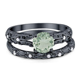 Two Piece Round Natural Stone Bridal Ring