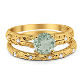 Two Piece Round Natural Stone Bridal Ring