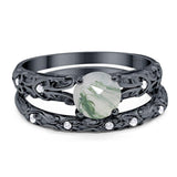 Two Piece Round Natural Stone Bridal Ring