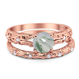 Two Piece Round Natural Stone Bridal Ring
