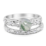 Two Piece Round Natural Stone Bridal Ring