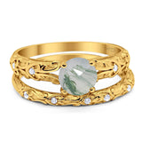 Two Piece Round Natural Stone Bridal Ring