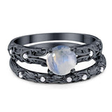 Two Piece Round Natural Stone Bridal Ring