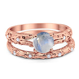 Two Piece Round Natural Stone Bridal Ring