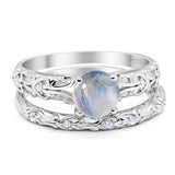 Two Piece Round Natural Stone Bridal Ring