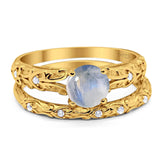 Two Piece Round Natural Stone Bridal Ring