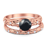 Two Piece Round Natural Stone Bridal Ring