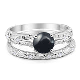 Two Piece Round Natural Stone Bridal Ring