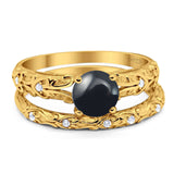 Two Piece Round Natural Stone Bridal Ring