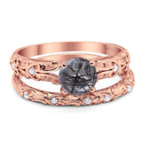 Two Piece Round Natural Stone Bridal Ring