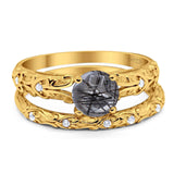 Two Piece Round Natural Stone Bridal Ring