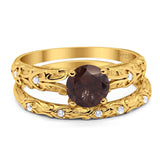 Two Piece Round Natural Stone Bridal Ring