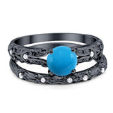 Two Piece Round Natural Stone Bridal Ring
