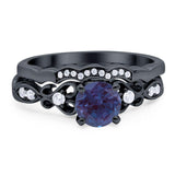 Two Piece Round Natural Stone Filigree Ring