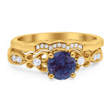 Two Piece Round Natural Stone Filigree Ring