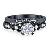 Two Piece Round Natural Stone Filigree Ring