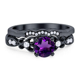 Two Piece Round Natural Stone Filigree Ring