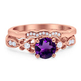 Two Piece Round Natural Stone Filigree Ring
