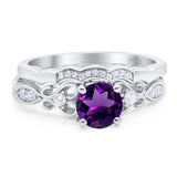 Two Piece Round Natural Stone Filigree Ring