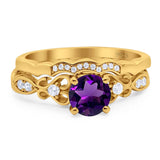 Two Piece Round Natural Stone Filigree Ring