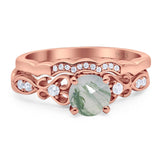 Two Piece Round Natural Stone Filigree Ring