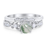 Two Piece Round Natural Stone Filigree Ring