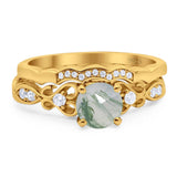 Two Piece Round Natural Stone Filigree Ring
