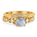 Two Piece Round Natural Stone Filigree Ring