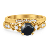 Two Piece Round Natural Stone Filigree Ring