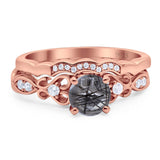 Two Piece Round Natural Stone Filigree Ring