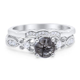 Two Piece Round Natural Stone Filigree Ring
