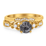 Two Piece Round Natural Stone Filigree Ring