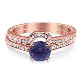 Two Piece Round Natural Stone Bridal Ring