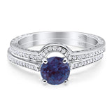 Two Piece Round Natural Stone Bridal Ring
