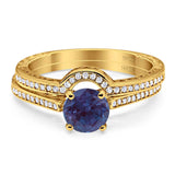 Two Piece Round Natural Stone Bridal Ring