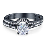 Two Piece Round Natural Stone Bridal Ring