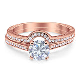 Two Piece Round Natural Stone Bridal Ring